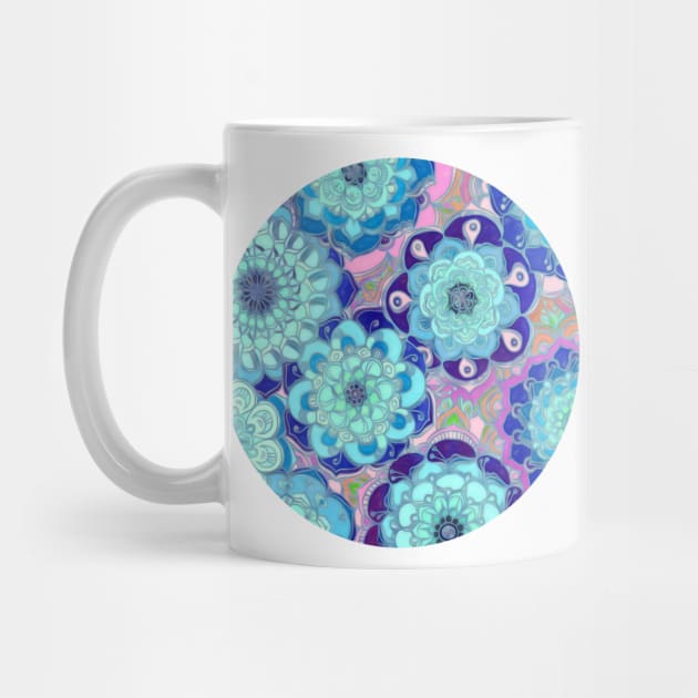 Radiant Cyan & Purple Stained Glass Floral Mandalas by micklyn